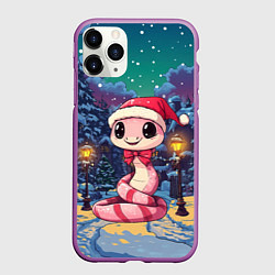 Чехол iPhone 11 Pro матовый Розовая новогодняя змейка, цвет: 3D-фиолетовый