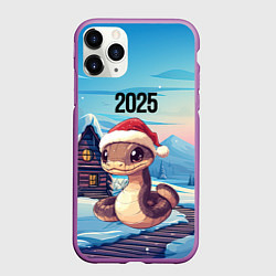 Чехол iPhone 11 Pro матовый Новогодняя коричневая змейка 2025, цвет: 3D-фиолетовый