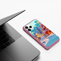 Чехол iPhone 11 Pro матовый Объемные новогодние елки, цвет: 3D-малиновый — фото 2