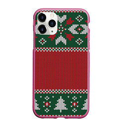 Чехол iPhone 11 Pro матовый Knitted Christmas Pattern, цвет: 3D-малиновый