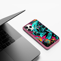 Чехол iPhone 11 Pro матовый Cyber skull sketch - color blots, цвет: 3D-малиновый — фото 2