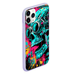 Чехол iPhone 11 Pro матовый Cyber skull sketch - color blots, цвет: 3D-светло-сиреневый — фото 2