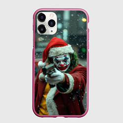 Чехол iPhone 11 Pro матовый Новогодний Джокер с пистолетом, цвет: 3D-малиновый
