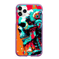 Чехол iPhone 11 Pro матовый Cyber skull sketch - ai art fantasy, цвет: 3D-фиолетовый