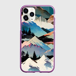 Чехол iPhone 11 Pro матовый Снежные горы, цвет: 3D-фиолетовый