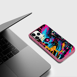 Чехол iPhone 11 Pro матовый Cool cyber skull - ai art, цвет: 3D-малиновый — фото 2