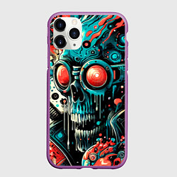 Чехол iPhone 11 Pro матовый Кибер череп в очках - нейроарт, цвет: 3D-фиолетовый