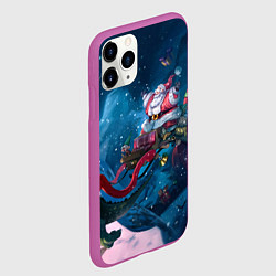 Чехол iPhone 11 Pro матовый Санта с динозаврами, цвет: 3D-фиолетовый — фото 2