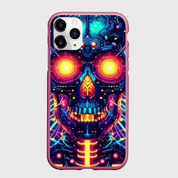 Чехол iPhone 11 Pro матовый Neon skull - ai art fantasy, цвет: 3D-малиновый