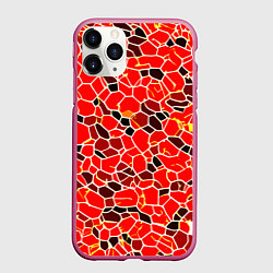 Чехол iPhone 11 Pro матовый Абстрактные плитки красные и чёрные, цвет: 3D-малиновый