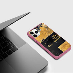 Чехол iPhone 11 Pro матовый Абстракция черная и коричневая краска, цвет: 3D-малиновый — фото 2