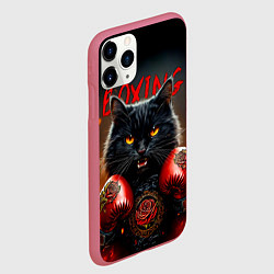 Чехол iPhone 11 Pro матовый Кошка боксер в огне, цвет: 3D-малиновый — фото 2