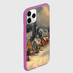 Чехол iPhone 11 Pro матовый Новогодние зимние домики, цвет: 3D-фиолетовый — фото 2