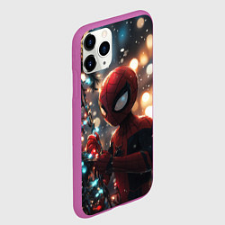 Чехол iPhone 11 Pro матовый Человек-паук любуется елкой, цвет: 3D-фиолетовый — фото 2