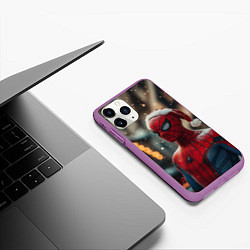 Чехол iPhone 11 Pro матовый New year Spider-man, цвет: 3D-фиолетовый — фото 2