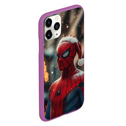 Чехол iPhone 11 Pro матовый New year Spider-man, цвет: 3D-фиолетовый — фото 2