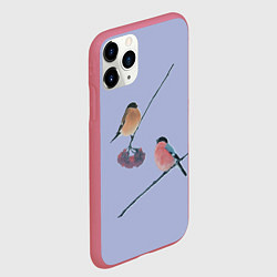 Чехол iPhone 11 Pro матовый Снегири на ветке, цвет: 3D-малиновый — фото 2