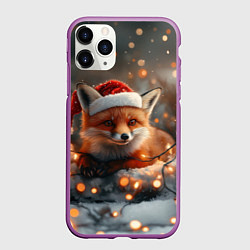 Чехол iPhone 11 Pro матовый Новогодняя лисица с огоньками, цвет: 3D-фиолетовый