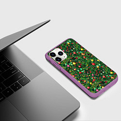 Чехол iPhone 11 Pro матовый Разноцветные шары на ёлке, цвет: 3D-фиолетовый — фото 2