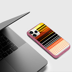 Чехол iPhone 11 Pro матовый Разноцветные вертикальные линии, цвет: 3D-малиновый — фото 2