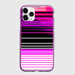 Чехол iPhone 11 Pro матовый Разноцветные вертикальные линии, цвет: 3D-фиолетовый