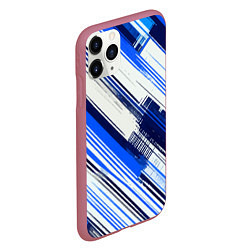 Чехол iPhone 11 Pro матовый Синие диагональные полосы на белом фоне, цвет: 3D-малиновый — фото 2