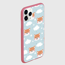 Чехол iPhone 11 Pro матовый Узор сибу ину и облака, цвет: 3D-малиновый — фото 2