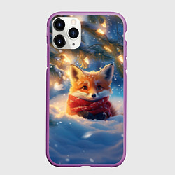 Чехол iPhone 11 Pro матовый Лисица под новогодней елкой, цвет: 3D-фиолетовый