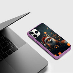 Чехол iPhone 11 Pro матовый Лисица и новогодние огоньки, цвет: 3D-фиолетовый — фото 2