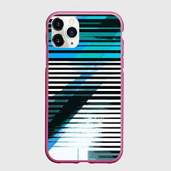 Чехол iPhone 11 Pro матовый Сине-чёрные полосы на белом фоне, цвет: 3D-малиновый