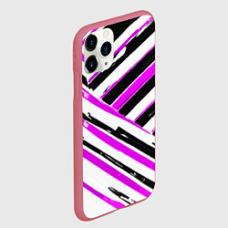 Чехол iPhone 11 Pro матовый Розово-чёрные полосы на белом фоне, цвет: 3D-малиновый — фото 2