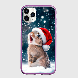 Чехол iPhone 11 Pro матовый Милый кролик - первый снег, цвет: 3D-фиолетовый