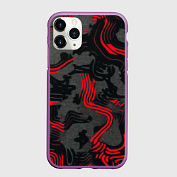 Чехол iPhone 11 Pro матовый Камуфляж черный в красную полоску, цвет: 3D-фиолетовый