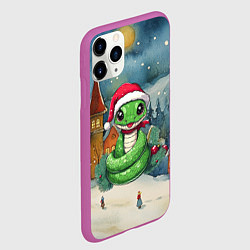 Чехол iPhone 11 Pro матовый Зеленая змейка 2025, цвет: 3D-фиолетовый — фото 2