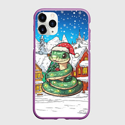 Чехол iPhone 11 Pro матовый Змея в заснеженном городе, цвет: 3D-фиолетовый