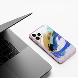 Чехол iPhone 11 Pro матовый Абстракция коричневой и синей краски, цвет: 3D-розовый — фото 2