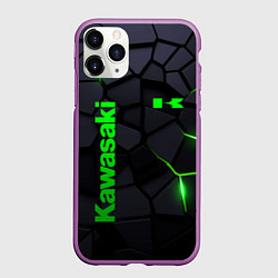 Чехол iPhone 11 Pro матовый Kawasaki - плиты с эффектом свечения, цвет: 3D-фиолетовый