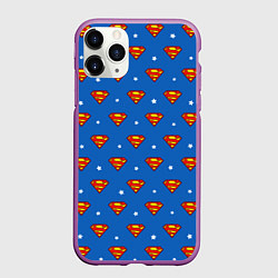 Чехол iPhone 11 Pro матовый Супермен узор, цвет: 3D-фиолетовый