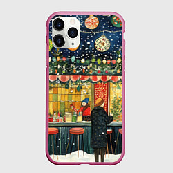 Чехол iPhone 11 Pro матовый Уличное новогоднее настроение, цвет: 3D-малиновый
