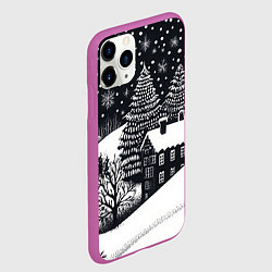 Чехол iPhone 11 Pro матовый Новый год в черно-белом стиле, цвет: 3D-фиолетовый — фото 2