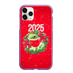 Чехол iPhone 11 Pro матовый Новогодний венок из змейки 2025, цвет: 3D-фиолетовый