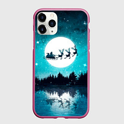 Чехол iPhone 11 Pro матовый Ночь нового года, цвет: 3D-малиновый