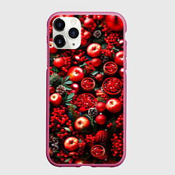 Чехол iPhone 11 Pro матовый Рождественские ягоды и фрукты, цвет: 3D-малиновый