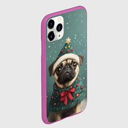 Чехол iPhone 11 Pro матовый Рождественский мопс, цвет: 3D-фиолетовый — фото 2