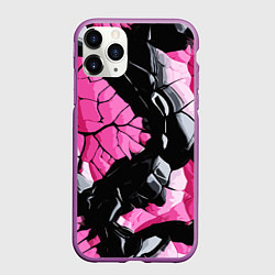 Чехол iPhone 11 Pro матовый Чёрные линии на чёрно-розовом фоне, цвет: 3D-фиолетовый