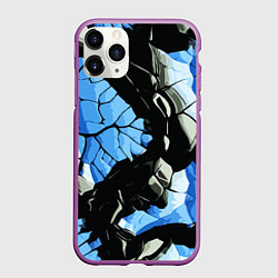 Чехол iPhone 11 Pro матовый Чёрные линии на чёрно-синем фоне, цвет: 3D-фиолетовый