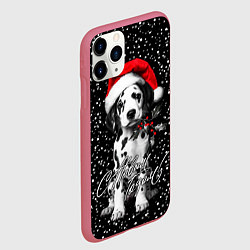 Чехол iPhone 11 Pro матовый Далматинец в шапке Деда Мороза, цвет: 3D-малиновый — фото 2