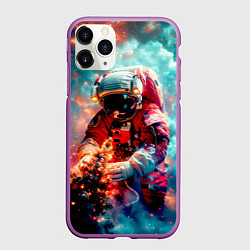 Чехол iPhone 11 Pro матовый Космонавт с ёлкой в космосе, цвет: 3D-фиолетовый