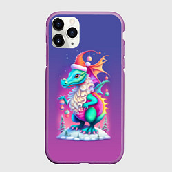 Чехол iPhone 11 Pro матовый Новогодний дракончик - нейроарт, цвет: 3D-фиолетовый
