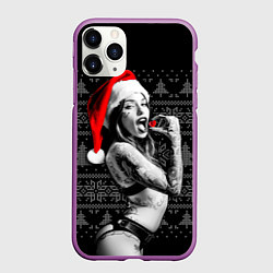 Чехол iPhone 11 Pro матовый Сердцеедка в шапке Деда Мороза, цвет: 3D-фиолетовый